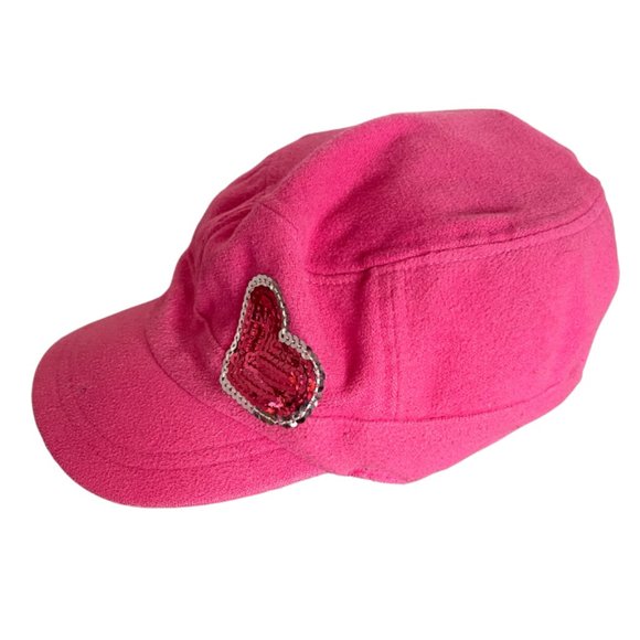 Vintage Y2K Women's Hot Pink News Boy Hat with Sequins Heart Britney Costume - Picture 2 of 6